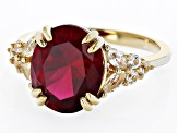 Pre-Owned Red Lab Created Ruby 18k Yellow Gold Over Sterling Silver Ring 5.76ctw