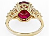 Pre-Owned Red Lab Created Ruby 18k Yellow Gold Over Sterling Silver Ring 5.76ctw