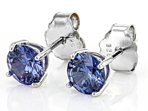 Pre-Owned Blue Cubic Zirconia Rhodium Over Sterling Silver Bracelet And Earrings Set 12.30ctw