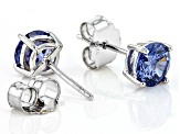 Pre-Owned Blue Cubic Zirconia Rhodium Over Sterling Silver Bracelet And Earrings Set 12.30ctw