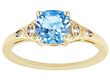 Picture of Pre-Owned Swiss Blue Topaz 18k Yellow Gold Over Sterling Silver Ring 1.52ctw