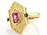 Pre-Owned Fluorite & Chrome Diopside 18K Gold Over Brass Ring 1.90ctw