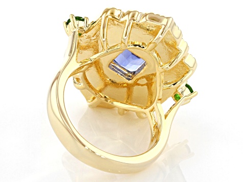 Pre-Owned Fluorite & Chrome Diopside 18K Gold Over Brass Ring 1.90ctw