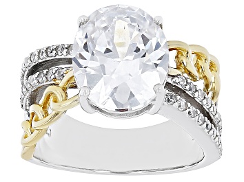 Picture of Pre-Owned White Cubic Zirconia Rhodium And 18k Yellow Gold Over Sterling Silver Ring 7.66ctw