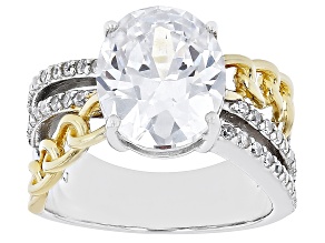 Pre-Owned White Cubic Zirconia Rhodium And 18k Yellow Gold Over Sterling Silver Ring 7.66ctw