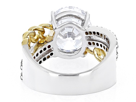 Pre-Owned White Cubic Zirconia Rhodium And 18k Yellow Gold Over Sterling Silver Ring 7.66ctw