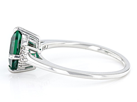 Pre-Owned Green Lab Created Emerald Rhodium Over Silver Ring 0.89ctw