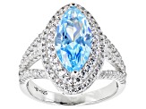 Pre-Owned Blue And White Cubic Zirconia Rhodium Over Sterling Silver Ring 5.08ctw