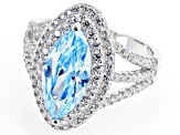 Pre-Owned Blue And White Cubic Zirconia Rhodium Over Sterling Silver Ring 5.08ctw