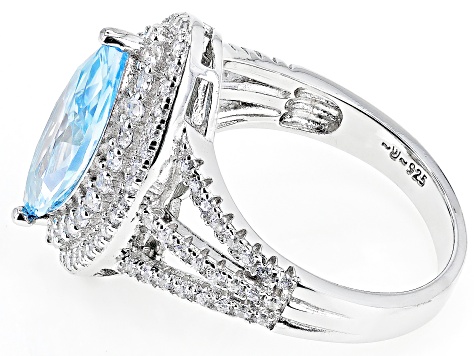 Pre-Owned Blue And White Cubic Zirconia Rhodium Over Sterling Silver Ring 5.08ctw