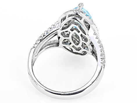 Pre-Owned Blue And White Cubic Zirconia Rhodium Over Sterling Silver Ring 5.08ctw