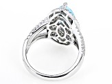 Pre-Owned Blue And White Cubic Zirconia Rhodium Over Sterling Silver Ring 5.08ctw