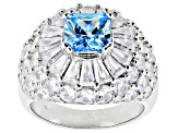 Pre-Owned Blue And White Cubic Zirconia Rhodium Over Sterling Silver Ring 9.30ctw