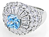 Pre-Owned Blue And White Cubic Zirconia Rhodium Over Sterling Silver Ring 9.30ctw