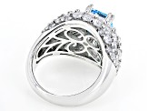 Pre-Owned Blue And White Cubic Zirconia Rhodium Over Sterling Silver Ring 9.30ctw