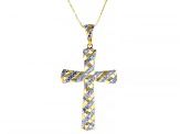 Pre-Owned White Diamond 14k Yellow Gold Over Sterling Silver Unisex Cross Pendant With Box Chain 0.2