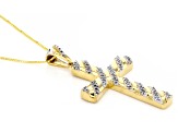 Pre-Owned White Diamond 14k Yellow Gold Over Sterling Silver Unisex Cross Pendant With Box Chain 0.2