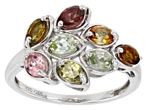 Pre-Owned Multi-Tourmaline Rhodium Over Sterling Silver Ring 1.15ctw