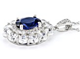 Pre-Owned Blue Lab Created Spinel And White Cubic Zirconia Rhodium Over Silver Pendant 8.02ctw