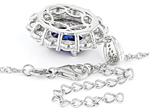 Pre-Owned Blue Lab Created Spinel And White Cubic Zirconia Rhodium Over Silver Pendant 8.02ctw