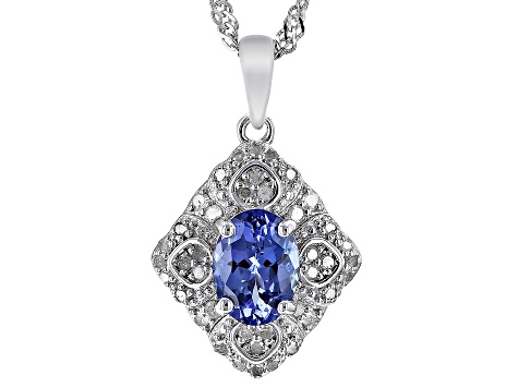 Pre-Owned Blue Tanzanite Rhodium Over Silver Pendant With Chain 1.28ctw