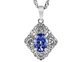 Pre-Owned Blue Tanzanite Rhodium Over Silver Pendant With Chain 1.28ctw