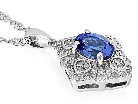 Pre-Owned Blue Tanzanite Rhodium Over Silver Pendant With Chain 1.28ctw