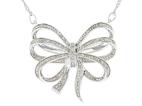Pre-Owned White Diamond Rhodium Over Sterling Silver Bow Necklace 0.55ctw