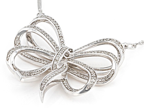 Pre-Owned White Diamond Rhodium Over Sterling Silver Bow Necklace 0.55ctw