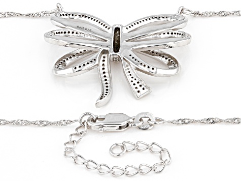 Pre-Owned White Diamond Rhodium Over Sterling Silver Bow Necklace 0.55ctw