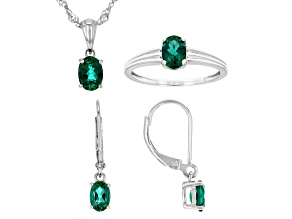 Pre-Owned Green Lab Created Emerald Rhodium Over Silver Jewelry Set 1.91ctw