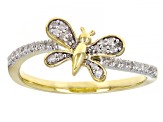 Pre-Owned White Diamond 10k Yellow Gold Butterfly Ring 0.15ctw