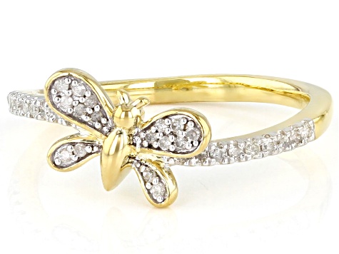 Pre-Owned White Diamond 10k Yellow Gold Butterfly Ring 0.15ctw