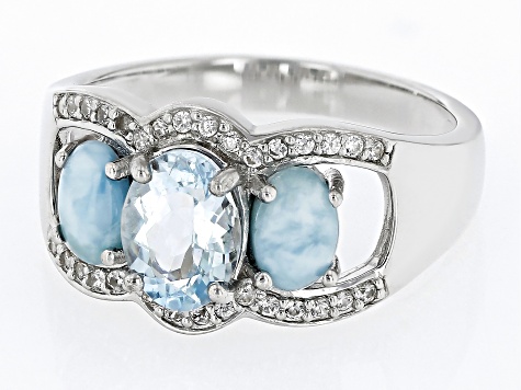 Pre-Owned Aquamarine Rhodium Over Sterling Silver Ring 1.18ctw