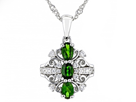 Pre-Owned Green Chrome Diopside Rhodium Over Silver Pendant With Chain 0.88ctw