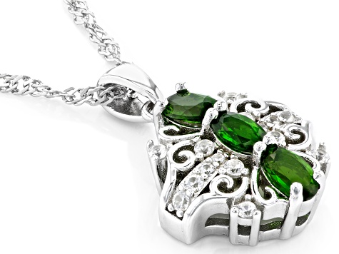 Pre-Owned Green Chrome Diopside Rhodium Over Silver Pendant With Chain 0.88ctw