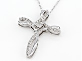 Pre-Owned White Diamond Rhodium Over Sterling Silver Cross Pendant With Chain 0.25ctw