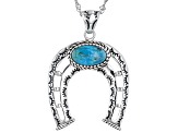 Pre-Owned Turquoise Rhodium Over Sterling Silver Horseshoe Pendant with Chain
