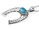 Pre-Owned Turquoise Rhodium Over Sterling Silver Horseshoe Pendant with Chain