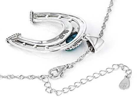 Pre-Owned Turquoise Rhodium Over Sterling Silver Horseshoe Pendant with Chain