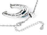 Pre-Owned Turquoise Rhodium Over Sterling Silver Horseshoe Pendant with Chain