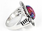 Pre-Owned Blended Turquoise and Purple Spiny Oyster Rhodium Over Sterling Silver Ring