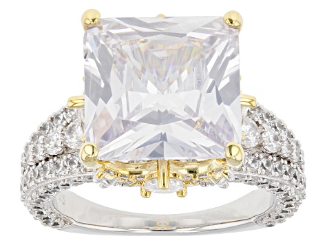 Pre-Owned White Cubic Zirconia Rhodium And 18k Yellow Gold Over Sterling Silver Scintillant Cut® Rin