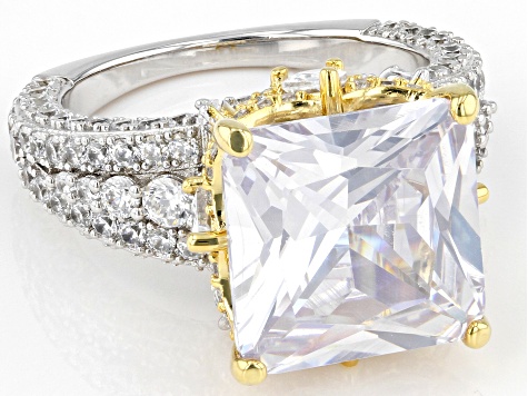 Pre-Owned White Cubic Zirconia Rhodium And 18k Yellow Gold Over Sterling Silver Scintillant Cut® Rin