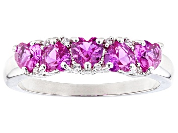 Picture of Pre-Owned Lab Created Pink Sapphire Rhodium Over Sterling Silver Heart Band Ring 1.43ctw
