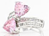 Pre-Owned Pink And White Cubic Zirconia Rhodium Over Sterling Silver Ring 6.65ctw
