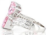 Pre-Owned Pink And White Cubic Zirconia Rhodium Over Sterling Silver Ring 6.65ctw