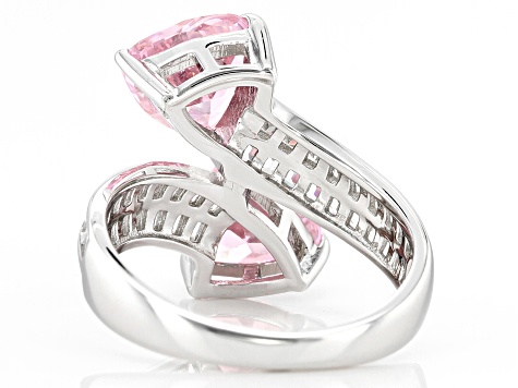 Pre-Owned Pink And White Cubic Zirconia Rhodium Over Sterling Silver Ring 6.65ctw