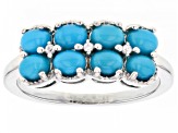 Pre-Owned Blue Sleeping Beauty Turquoise With White Zircon Rhodium Over Sterling Silver Ring .03ctw