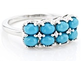 Pre-Owned Blue Sleeping Beauty Turquoise With White Zircon Rhodium Over Sterling Silver Ring .03ctw